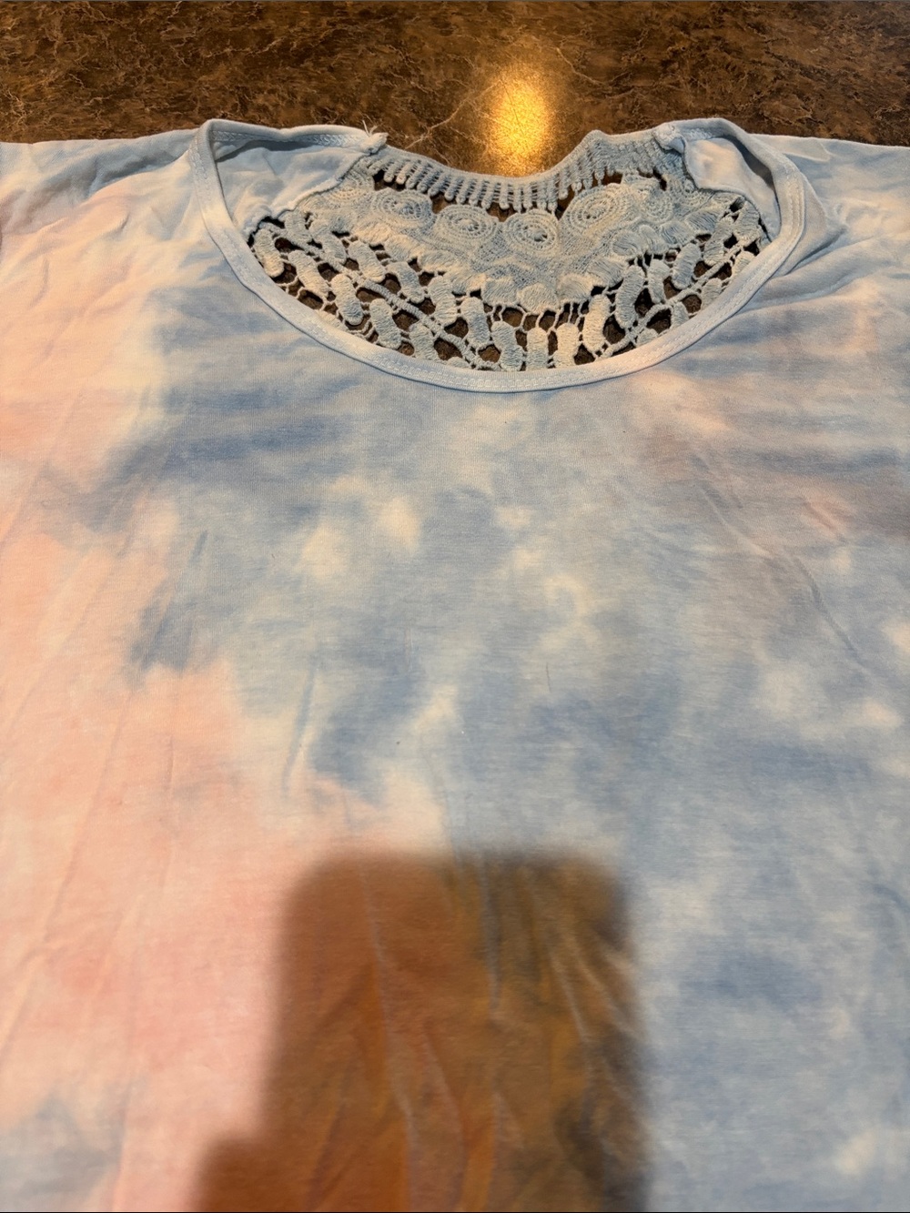 T Party Fashion Pastel Tie-Dye Crochet Yoke Short Sleeve Tee. Tye dye.